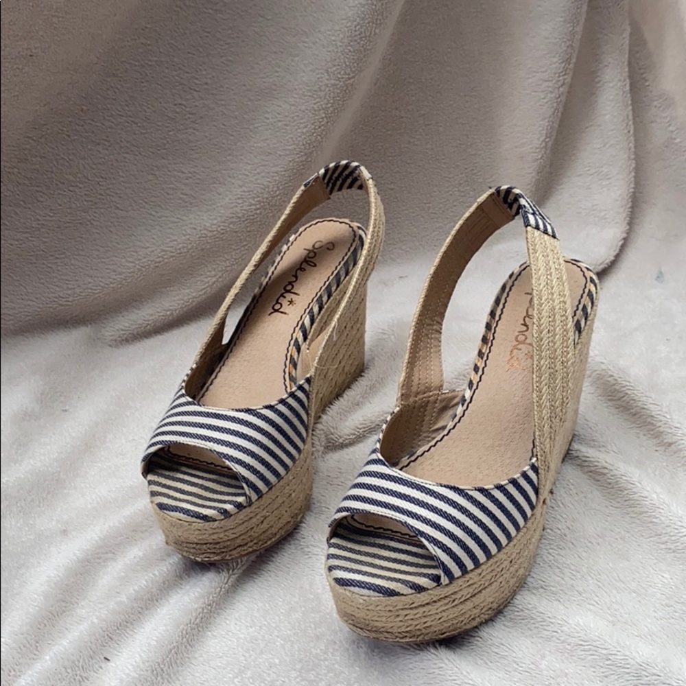 Splendid Blur and White Stripe Espadrilles Wedges